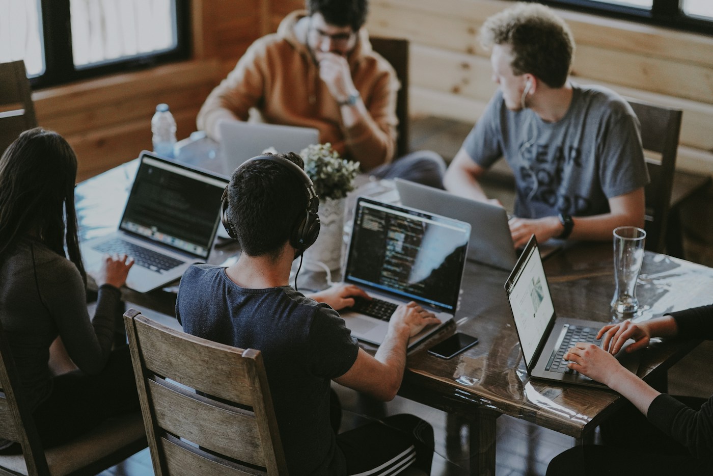 Stock photography of a collaborating software team